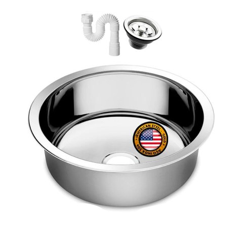 Cuba Redonda Cozinha 25 Cm Aço Inox 304 com Válvula e Sifão