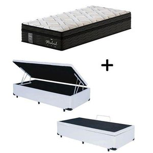Cama Box C/ Baú Solteiro + Colchão de Molas Ensacadas Probel Madrid Pillow Euro Solteiro