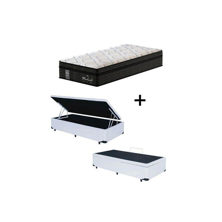 Cama Box C/ Baú Solteiro + Colchão de Molas Ensacadas Probel Madrid Pillow Euro Solteiro
