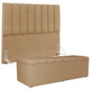 Ver imagem 1 de Kit Cabeceira Cama Box Casal 140cm Calçadeira Recamier Baú Dália W01 Linho Bege Escuro - Lyam