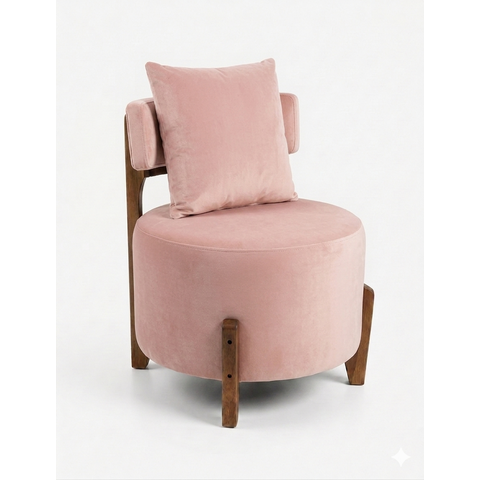 Poltrona Organica Decorativa Redonda com Almofada Pés Thor Madeira Maciça Premium Veludo Roose