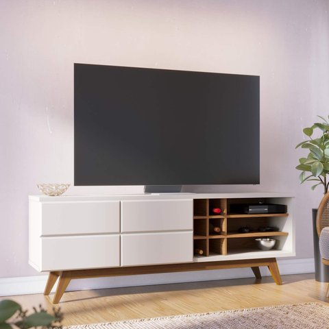 Rack Noronha 180cm P/tv até 75 Polegadas 2 Portas C/detalhe Chanfrado e Pés em Madeira Maciça