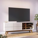 Ver imagem 1 de Rack Noronha 180cm P/tv até 75 Polegadas 2 Portas C/detalhe Chanfrado e Pés em Madeira Maciça
