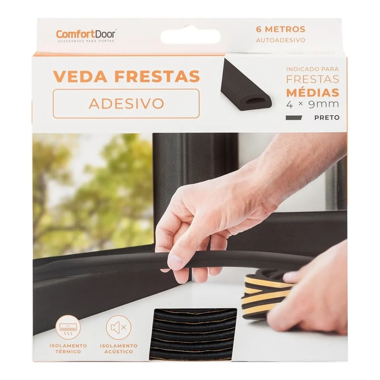 Veda Frestas Para Portas e Janelas 4mm Comfort Door 6 Metros Preto