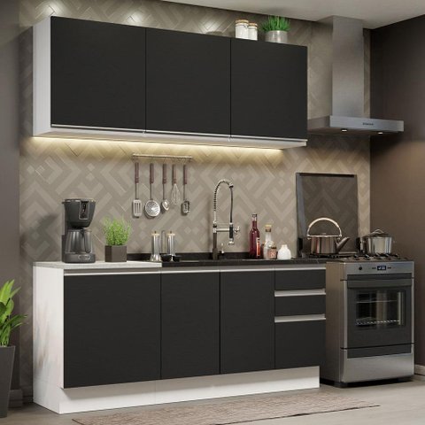 Cozinha Completa 180005 Com Armário E Balcão Branco/Preto