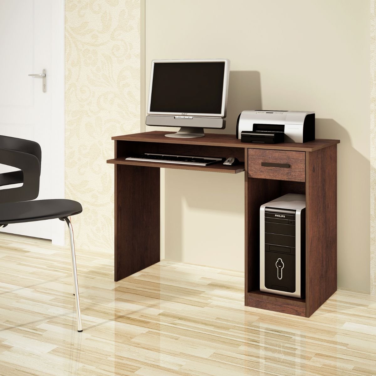 Mesa para Computador Escrivaninha Suporte Teclado Café | MadeiraMadeira