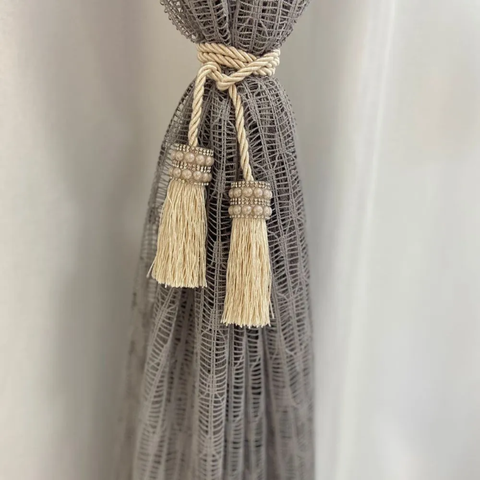Cordão Prendedor de Cortina com Franja e Strass Perolas Luxo Perola