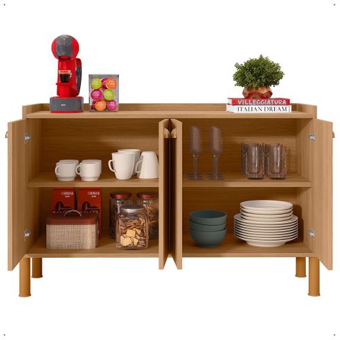 Aparador 4 Portas Moderno Buffet Organizador Louças Cantinho do Café Decoração Sala Cozinha Rpm