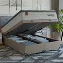Ver imagem 1 de Cama Box Baú Casal Bipartido Colchão Comfort Class Pillowtop Branco/suede Bege