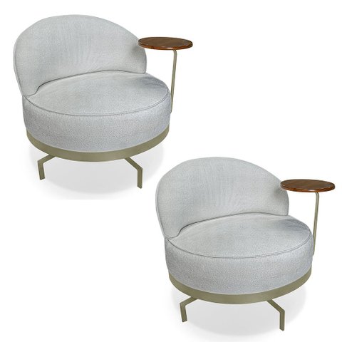 Kit 2 Poltronas Decorativa Andromeda Linho Bouclê Base Giratória de Ferro - Pallazio Cinza Claro