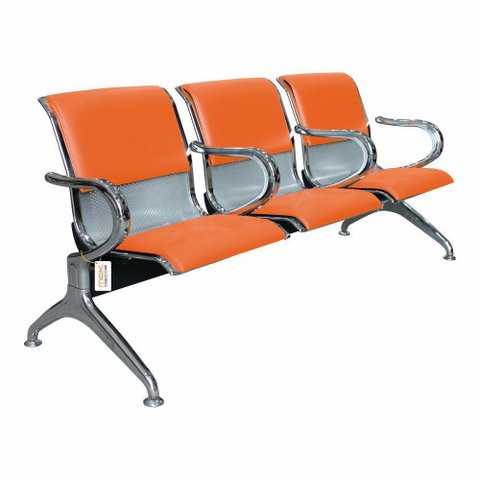 Cadeira Longarina 3 Lugares Estofado Colors com Braços Centrais - Laranja