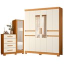Ver imagem 1 de Guarda Roupa Casal Olimpia 10 Portas com Espelho e Cômoda Belize Plus Cinamomo Off White - Móveis