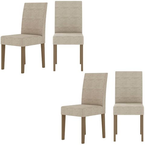 Kit de 4 Cadeiras Josi com Tecido em Suede Carvalho/fendi