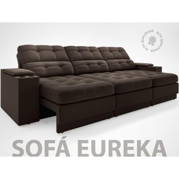 Sofá com Porta Copos e Carregador Usb Eureka 2,30m Assento Retrátil e Reclinável Velosuede - 2