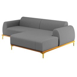 Sofá 265cm 4 Lugares Com Chaise Direito Pés Gold Molino C-416 Linho Cinza Escuro - Domi - 1