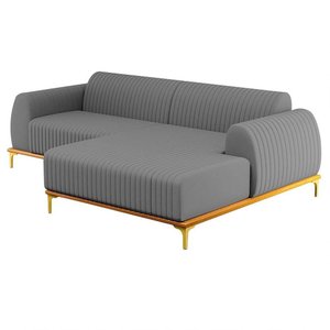Sofá 265cm 4 Lugares Com Chaise Direito Pés Gold Molino C-416 Linho Cinza Escuro - Domi