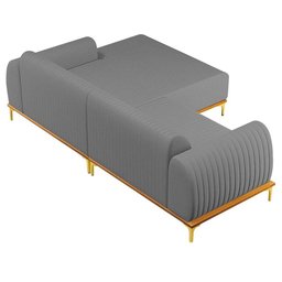 Sofá 265cm 4 Lugares Com Chaise Direito Pés Gold Molino C-416 Linho Cinza Escuro - Domi - 3