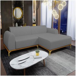 Sofá 265cm 4 Lugares Com Chaise Direito Pés Gold Molino C-416 Linho Cinza Escuro - Domi - 6