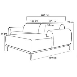 Sofá 265cm 4 Lugares Com Chaise Direito Pés Gold Molino C-416 Linho Cinza Escuro - Domi - 4