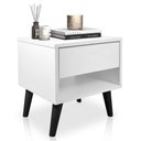 Ver imagem 1 de Mesa de Cabeceira 1 Gaveta 38 Cm Mdf Branco Pés Palito Mp