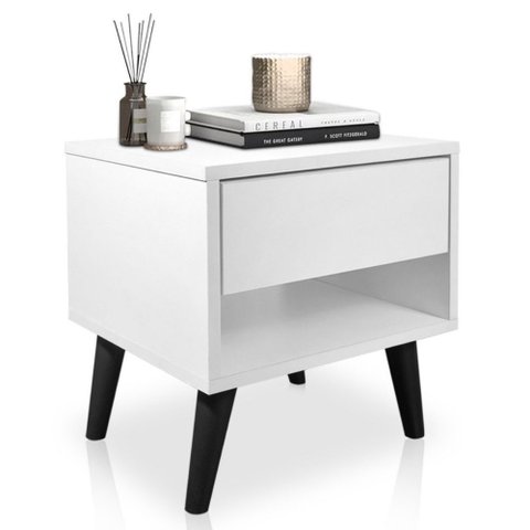 Mesa de Cabeceira 1 Gaveta 38 Cm Mdf Branco Pés Palito Mp