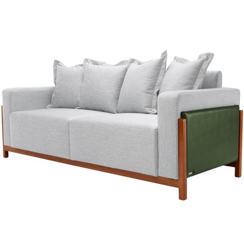 Sofá 03 Lugares para Sala de Estar 178 Cm Khali B04 Linho Cinza Couríssimo Verde - Lyam Lyam Decor