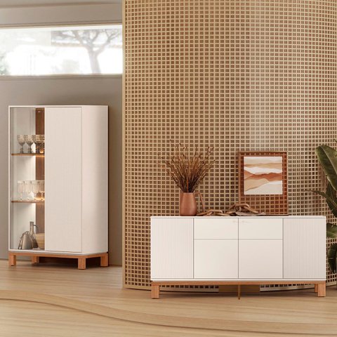 Buffet Aparador e Cristaleira com Led Lucca Off White/freijó C01 - Mpozenato