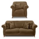 Ver imagem 1 de Kit Poltrona e Sofá Living 2 Lugares 1,60m Vênus Suede Pés Castanho - Pallazio - Caramelo