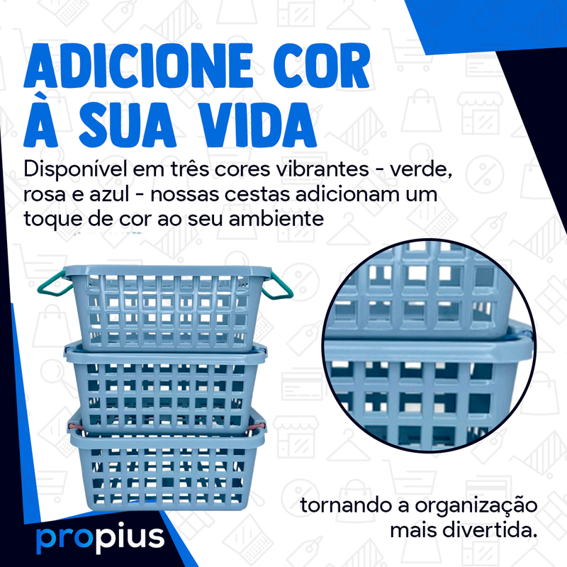 Kit 3 Cesto Organizador Brinquedo Plástico Alça Casa Cozinha Loja Quarto Lavabo Escritório Mantiment - 9