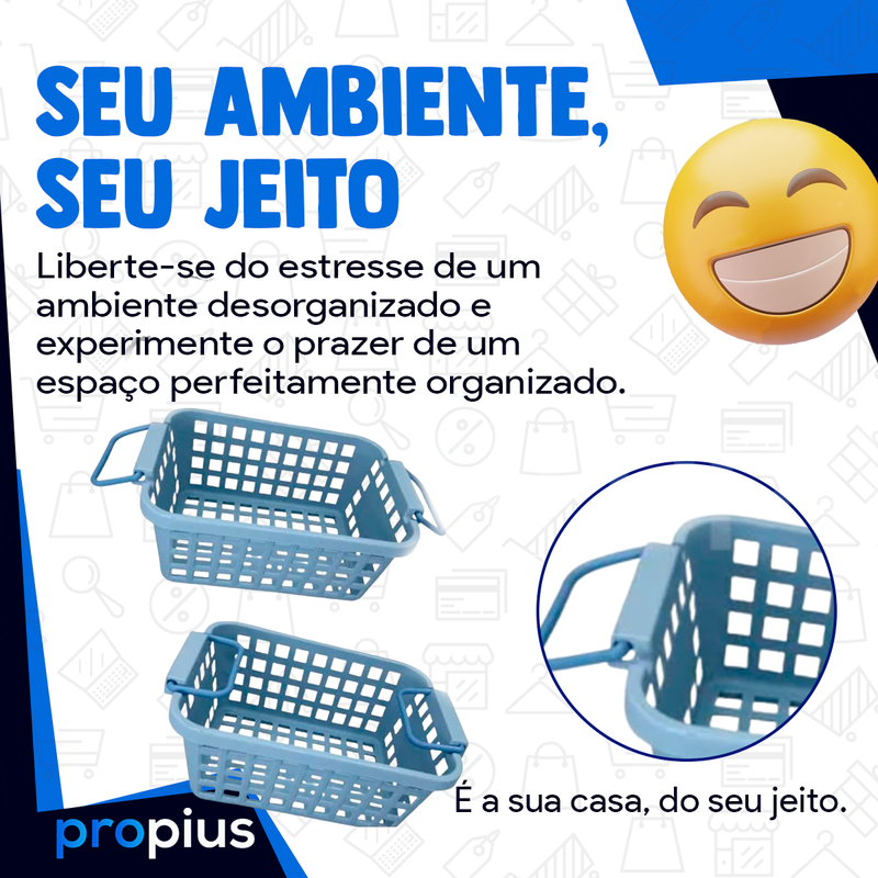 Kit 3 Cesto Organizador Brinquedo Plástico Alça Casa Cozinha Loja Quarto Lavabo Escritório Mantiment - 10