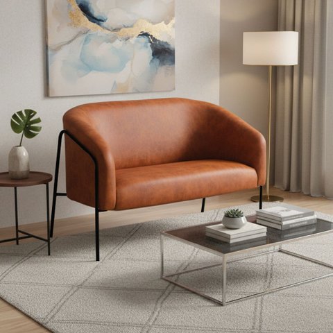 Sofá 2 Lugares Namoradeira Stella Base Industrial Alta Preta Sintético Pu D03 - D’Rossi