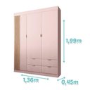 Ver imagem 4 de Guarda Roupa Infantil Ayla 3 Portas e 4 Gavetas Rosê Acetinado - Phoenix Baby Rosê Acetinado