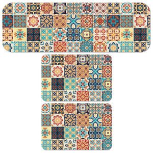 Kit de 3 Tapetes para Cozinha Azulejo Abstrato Capa de Almofada