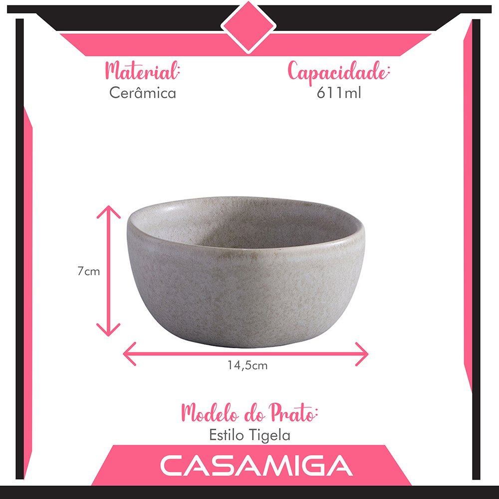 Conjunto 8 Pratos Fundo Sopa Cerâmica 611ml Concreto Cinza - 2