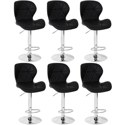 Kit 06 Banquetas Slim Estofada Giratória com Regulagem de Altura - Preto
