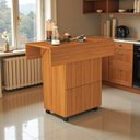 Ver imagem 4 de Mesa Dobrável Annie 4 Banquetas Mdf Retrátil Rodízios Multiuso Compacta Funcional:nature