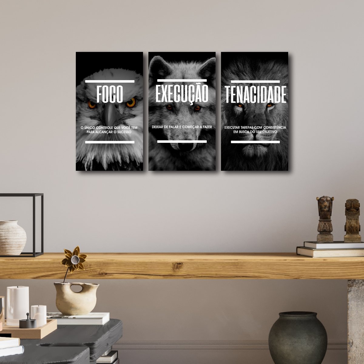 Quadro Decorativo Foco Execução Tenacidade Águia Lobo Leão:animais - 2