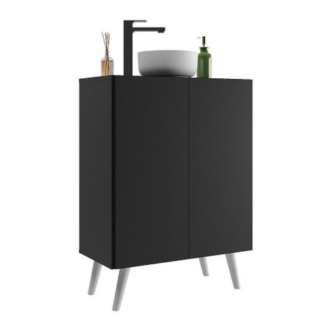 Gabinete Banheiro 2 Portas Retrô 63Cm Multimóveis V5006 Preto/Branco Preto/Branco