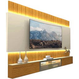 Painel Soberano para Tv até 85 Polegadas Ripado com Led e Vidro Reflecta Gelius Cor Naturale Off Whi - 1