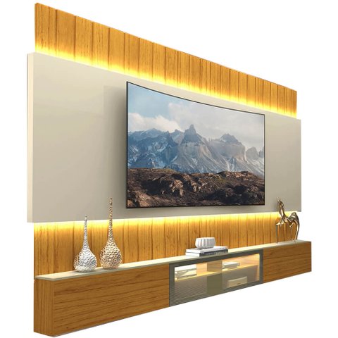 Painel Soberano para Tv até 85 Polegadas Ripado com Led e Vidro Reflecta Gelius Cor Naturale Off Whi
