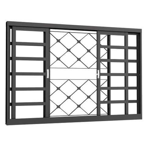 Janela Vitro de Correr 4 Folhas 120x100 Requadro 7cm sem Vidro Grade Xadrez