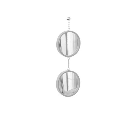 Espelho Decorativo Duplo Cinza Alça Corrente 20 cm 20 cm Redondo