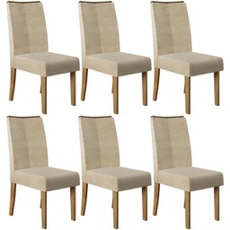 Kit 6 Cadeiras De Jantar 20201 Carvalho Europeu Suede Nude DJ Moveis - 1