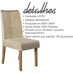 Kit 6 Cadeiras De Jantar 20201 Carvalho Europeu Suede Nude DJ Moveis - 2