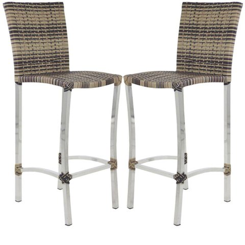 2 Banquetas Cannes Alumínio, Balcão e Mesa de Jantar Trama Cappuccino