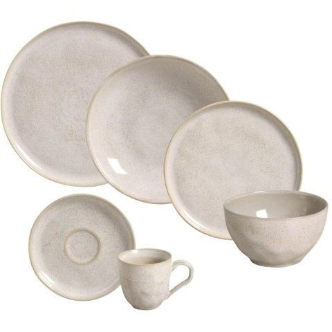 Aparelho de Jantar 24 Peças Cerâmica Stoneware Off White Porto Brasil Bio Latte Mesa Posta
