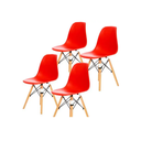 Ver imagem 1 de Kit 4 Cadeiras Charles Eames Eiffel Vermelha Base Madeira Sala Cozinha Jantar - Bering