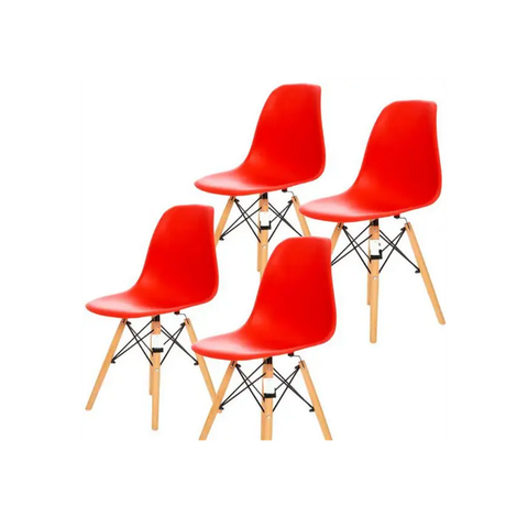 Kit 4 Cadeiras Charles Eames Eiffel Vermelha Base Madeira Sala Cozinha Jantar - Bering