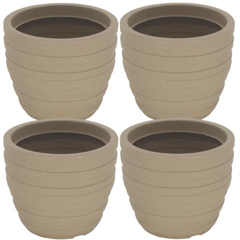 Kit 4 Vasos Decorativos de Plástico 32cm Tramontina Inca Granito Areia Folhagens Plantas