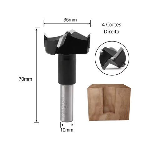Broca Forstner Profissional Sentido Direita - Furo Não Passante - Haste 10mm para Cnc e Furadeira Mú